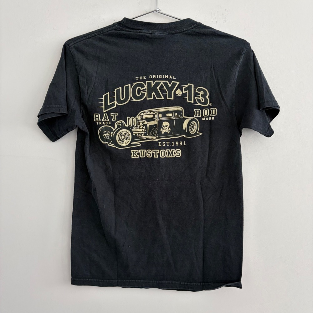 Lucky 13 Rat Rod Kustoms Graphic T-Shirt Black Short Sleeve Rockabilly Small